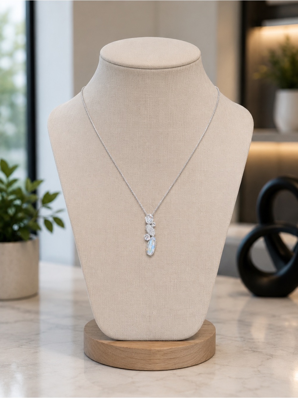 Swarovski Silver Necklace with Clear and Iridescent Stones